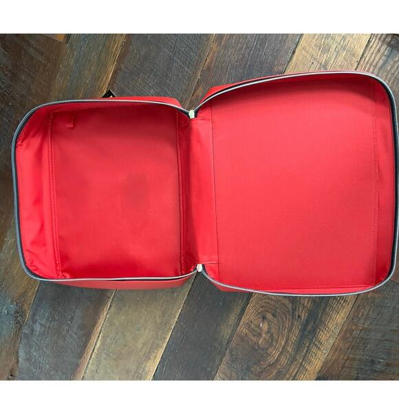 Estée Lauder Red Embossed Leather Cosmetic Travel Bag Playing Card Suit Design - Picture 7 of 8